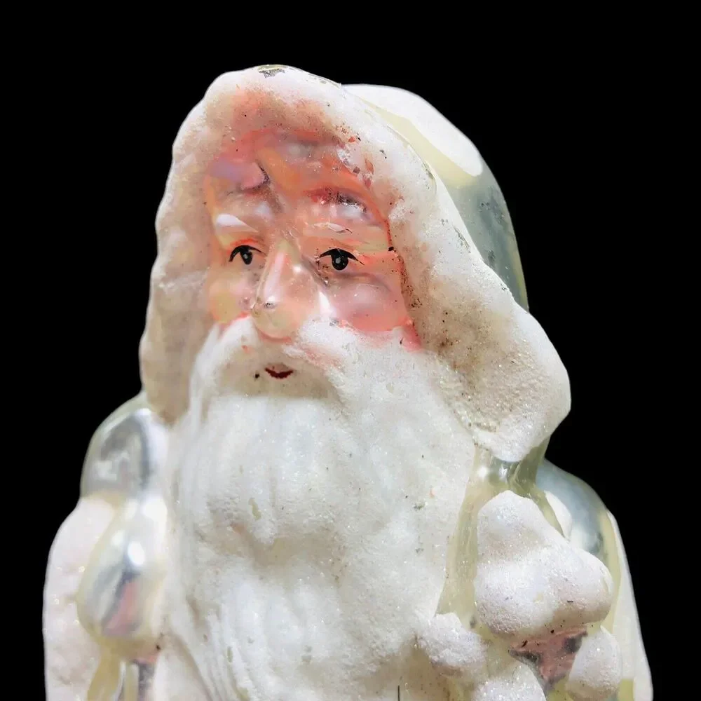Mercury Glass Santa Christmas Statue Figure Snow Glitter‎ Old World 12” READ